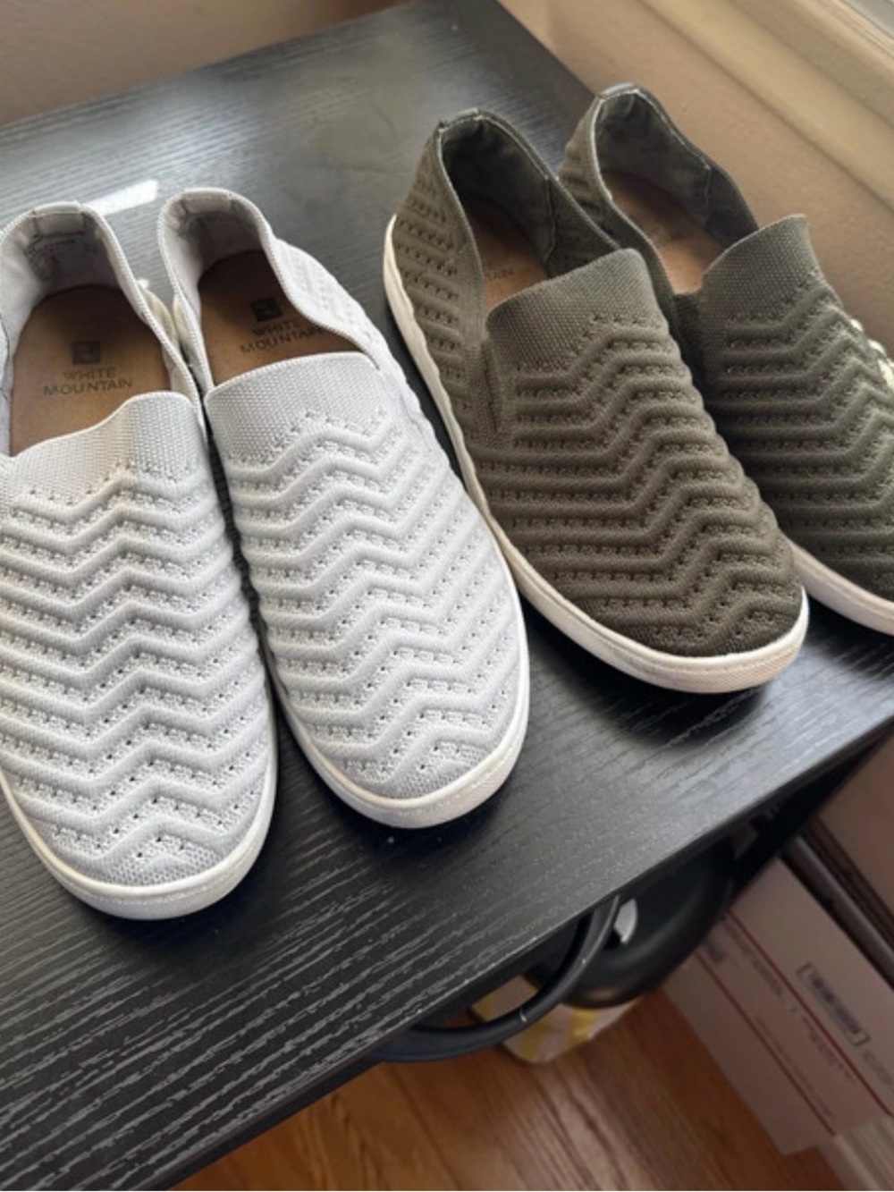 White Mountain Women Slip-On Knit Sneakers - 2 pairs lt grey & Olive